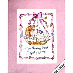 Vintage 1994 JCA Weekenders Cross Stitch Kit Bassinnette Birth Sampler 02781
